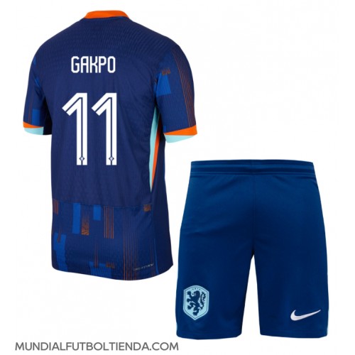 Camiseta Países Bajos Cody Gakpo #11 Segunda Equipación Replica Eurocopa 2024 para niños mangas cortas (+ Pantalones cortos)